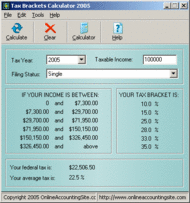 Tax Brackets Calculator 2005 screenshot